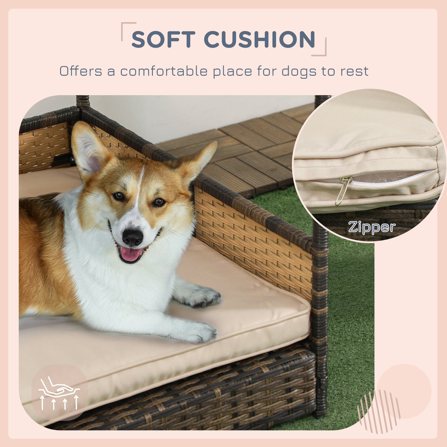Khaki Wicker Dog House