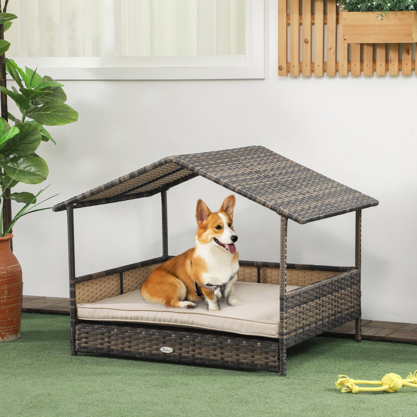 Khaki Wicker Dog House